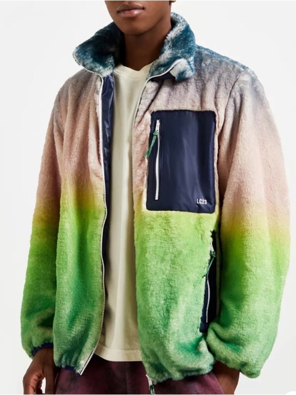 LC23 Faux Fur Gradient Jacket ASO Atypical Zahid Rare HTF Streetwear - Sz M